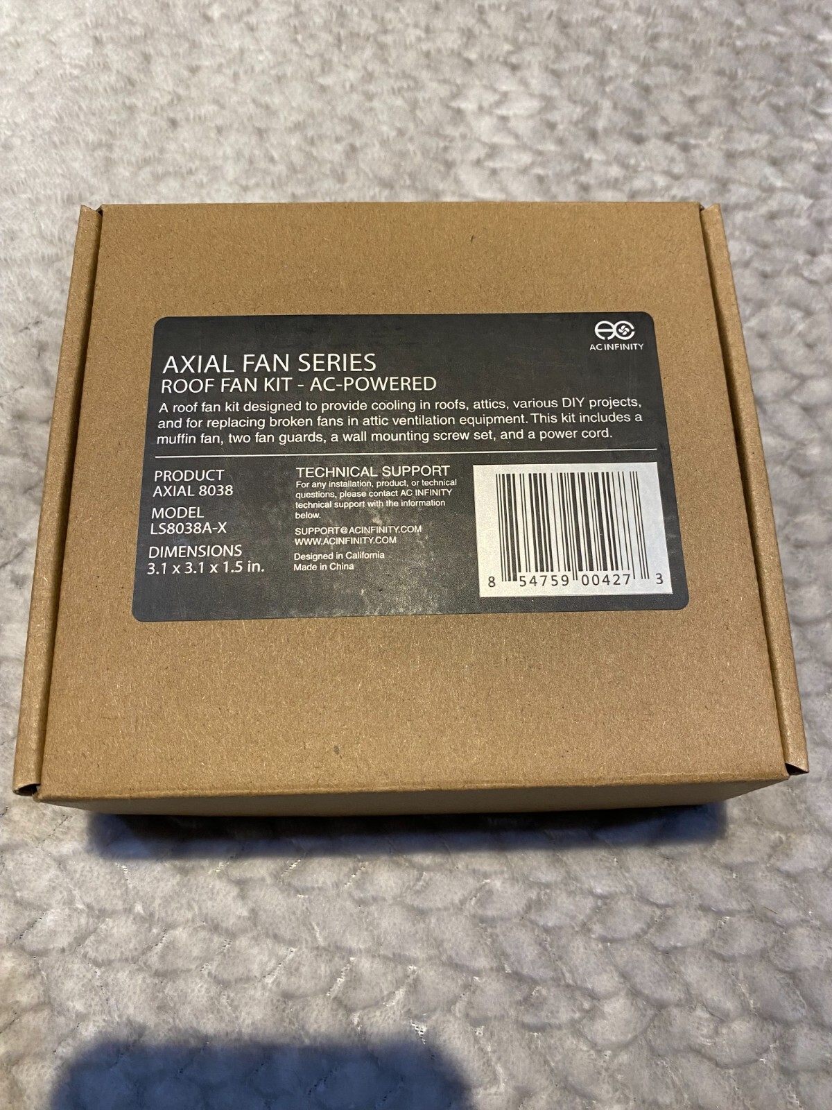 Axial Fan Series Roof Fan Kit – AC – Powered Model LS8038A-X 3.1″ x 3.1″ x 1.5″