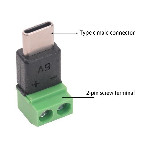 Type C Male 2 Pin Screw Terminal Adapter 5V USB C Pin Solderless C Size: 10PCS