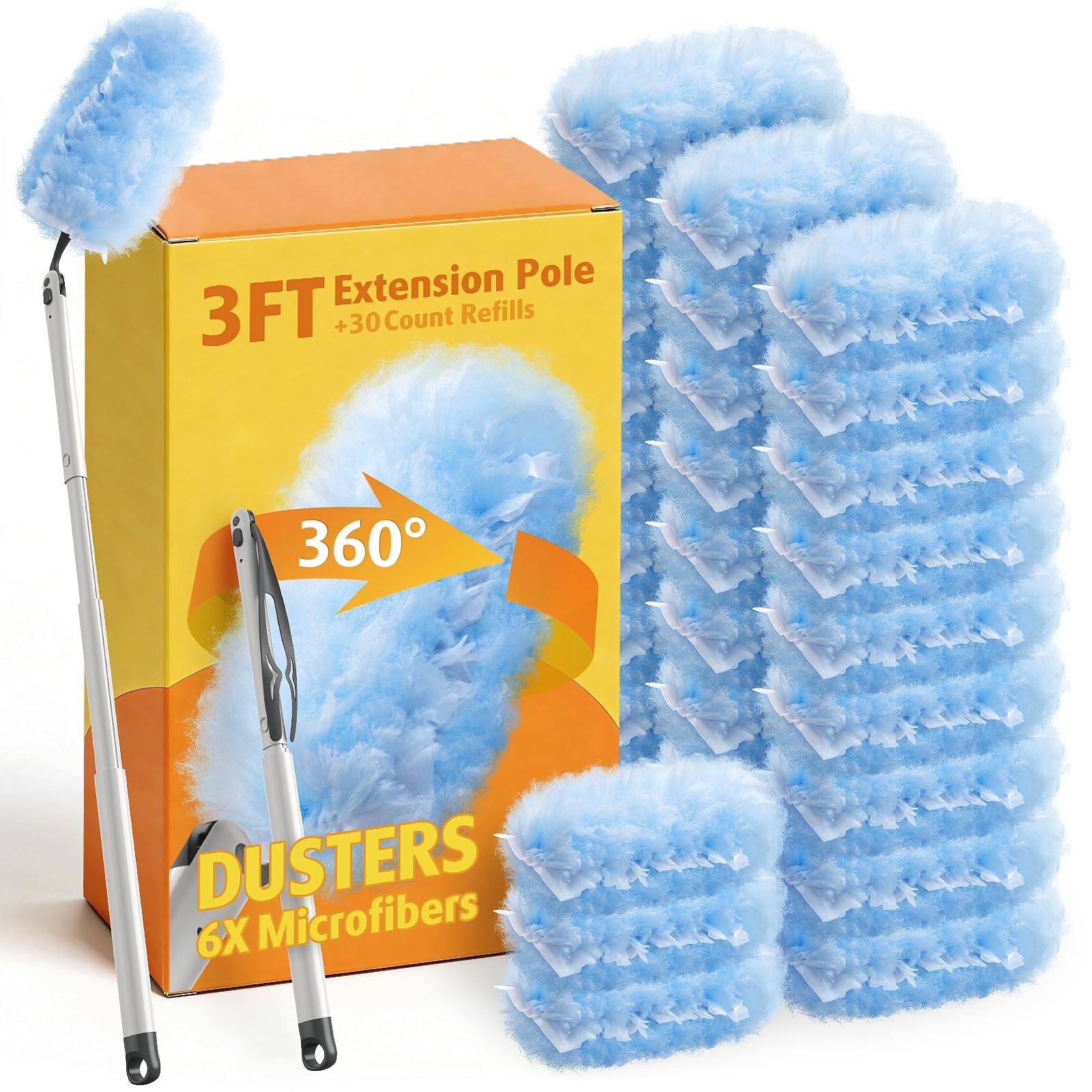 30 Count Duster Kit Refills 1*3 ft Extendable+30 Count, 30 Count+ 1 Handle