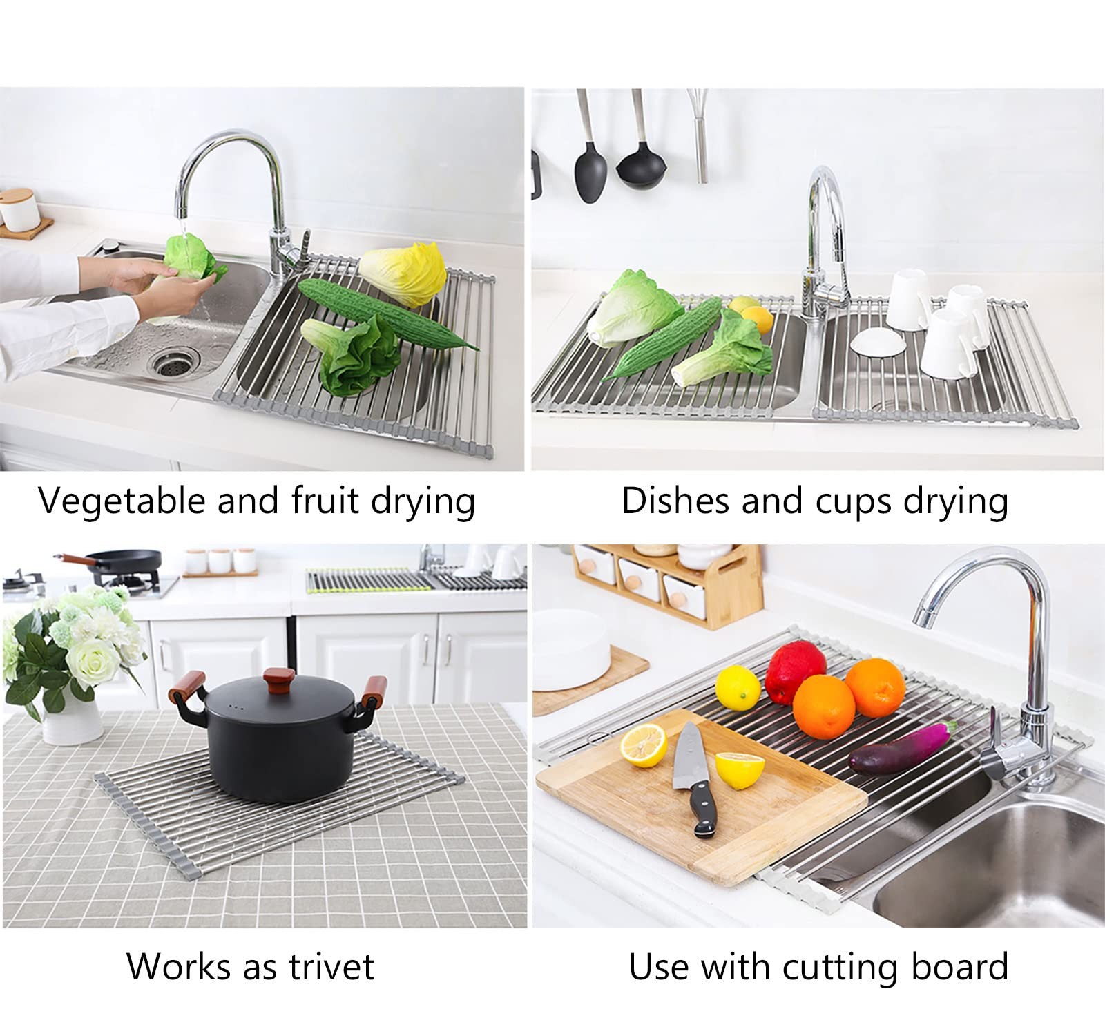 Tomorotec 17.7″ x 15.5″ Roll Up Dish Drying Rack Over 17.7 x 15.5 in, Gray