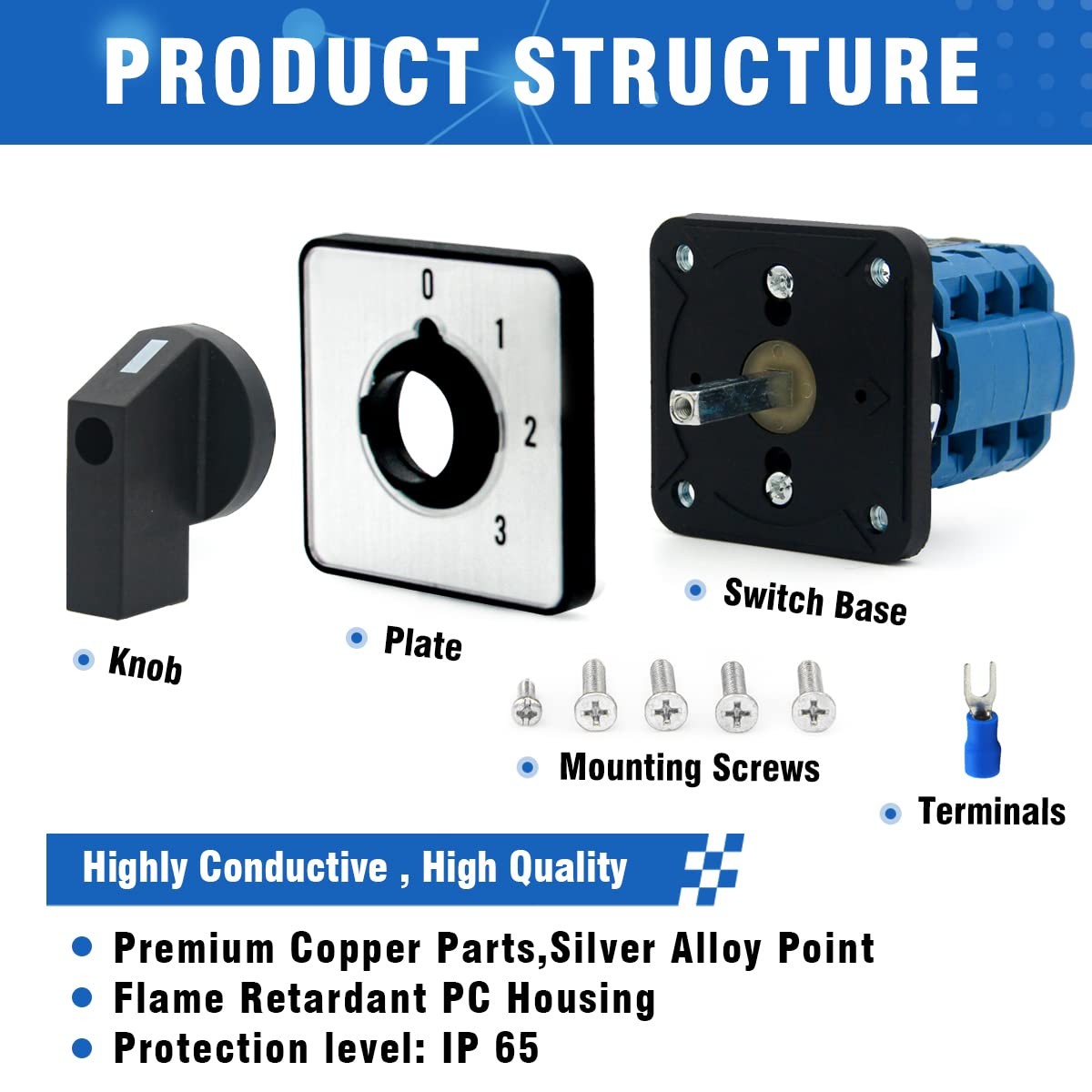 20A Rotary Changeover Switch 660V 4 Position 3 Phase 12 Terminals,3Way 2NO 2N…