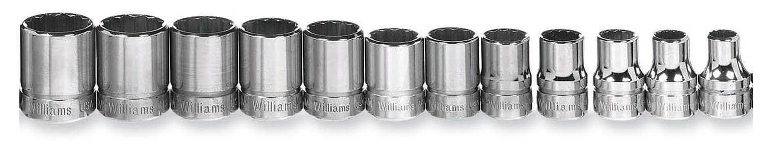 12pc 8-19mm 3/8″ Drive 12 Point Shallow Chrome Clip Rail Socket Set Williams USA
