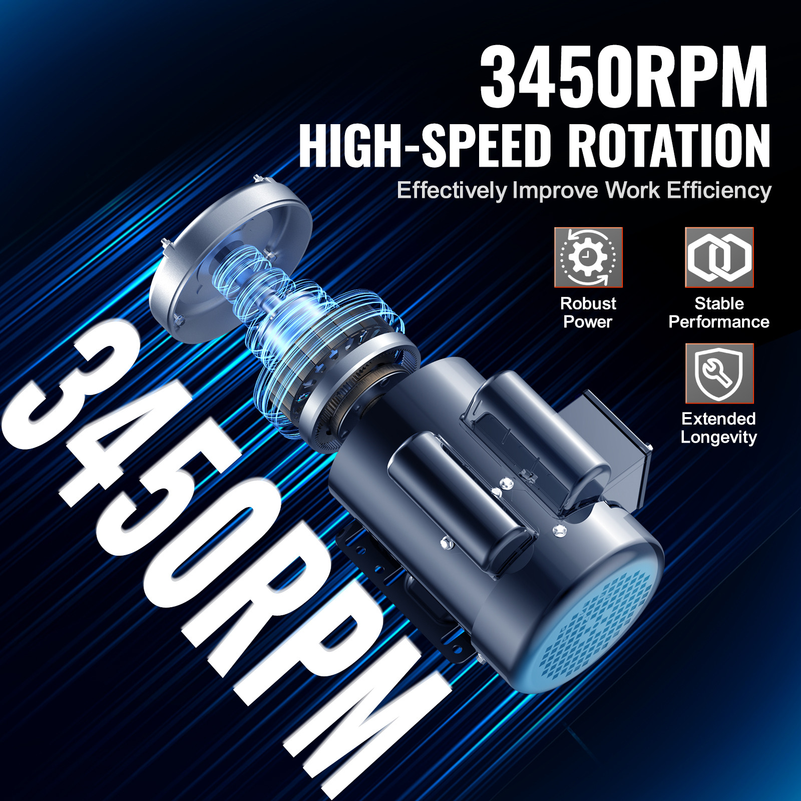 VEVOR 1.5HP Electric Motor 3450RPM AC115V/230V 56 Frame 1-Phase 5/8″ Keyed Shaft