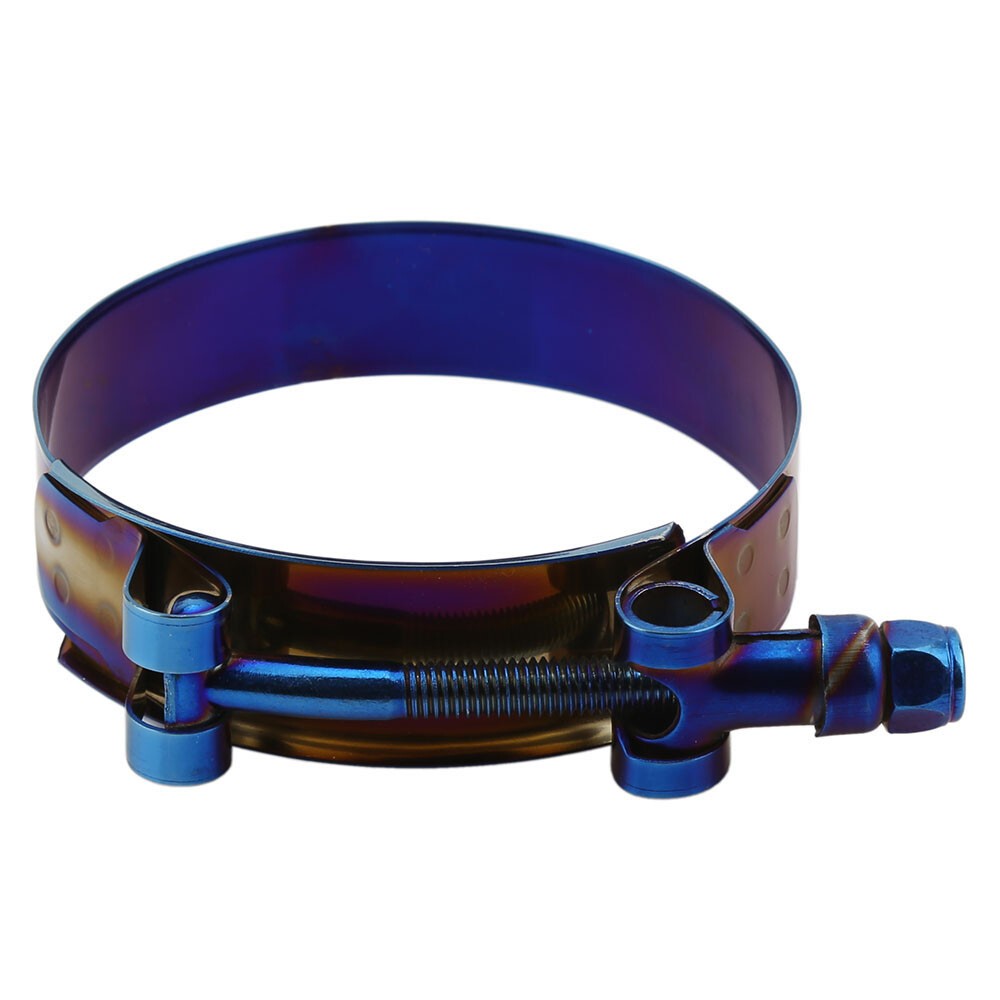 2× Adjustable Titanium Blue Stainless Steel T-Bolt Clamp Universal 45mm – 115mm