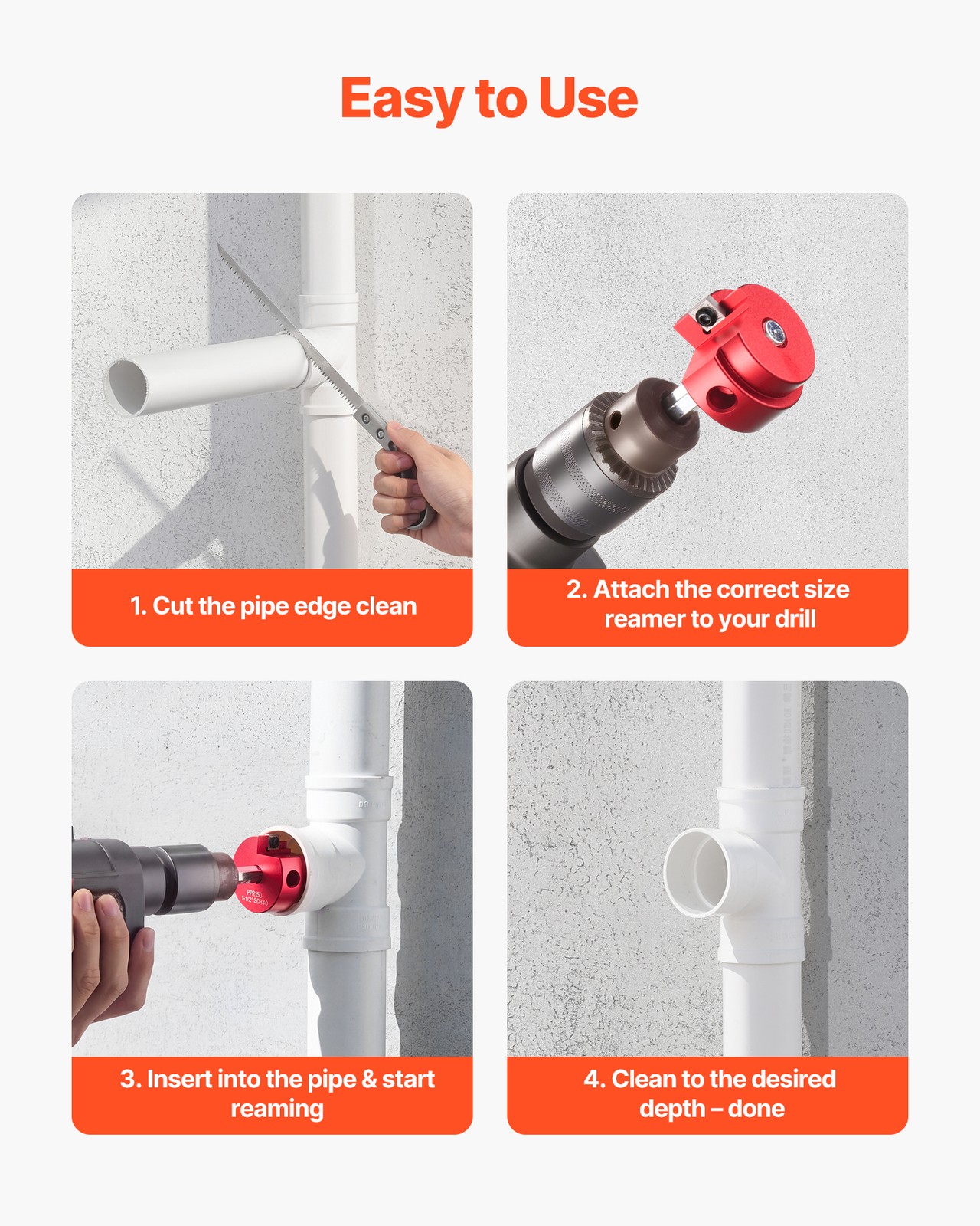 VEVOR PVC Pipe Reamer Kit PVC Fitting Socket Saver 9-Piece for SCH40 ABS Pipes
