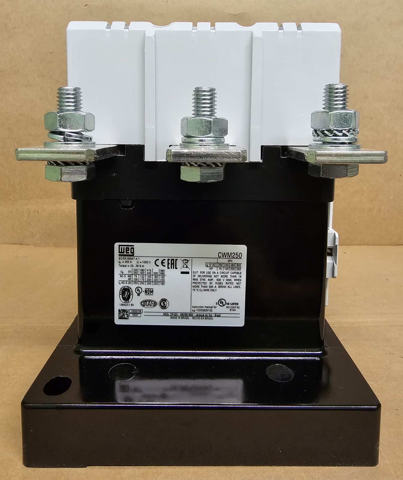 WEG CWM250-22-30E21 Contactor, 250A Coil, 430-500V, 3Ph