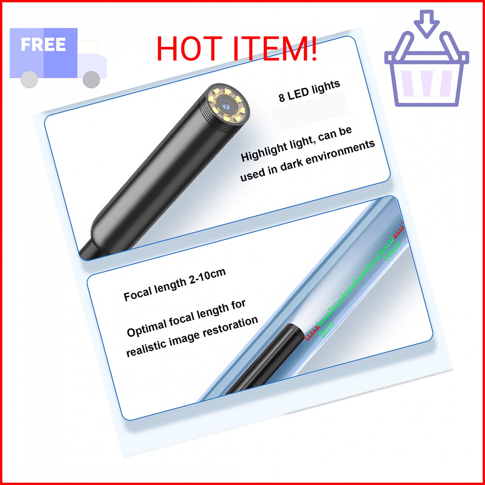 Endoscope Camera with Light, 1920P HD Borescope with 8 Adjustable LED Lights, wi