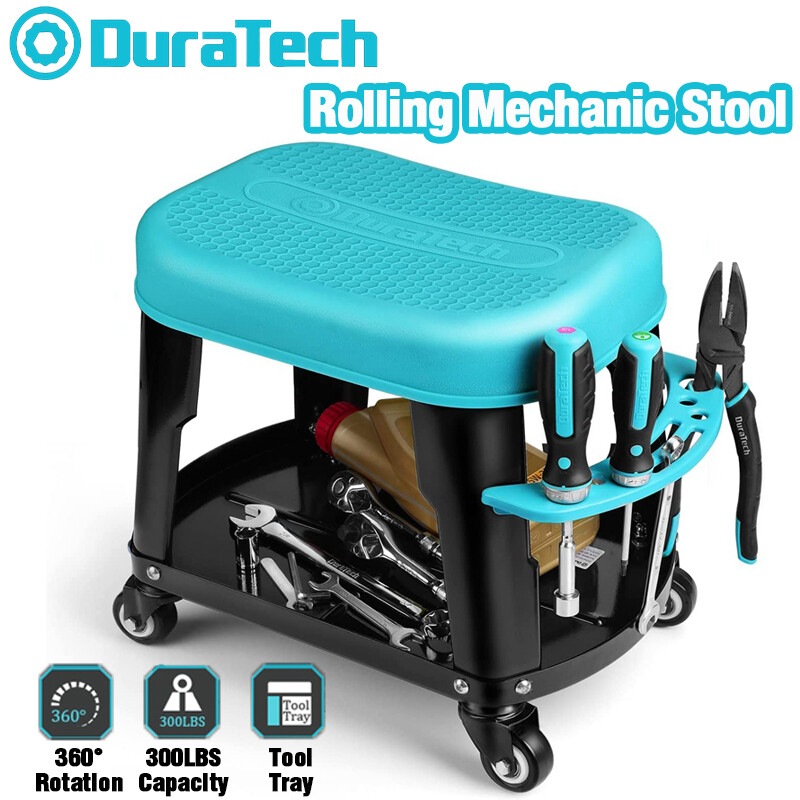 DURATECH Rolling Mechanic Stool Heavy Duty Garage Creeper Seat Tool Tray 300 Lbs