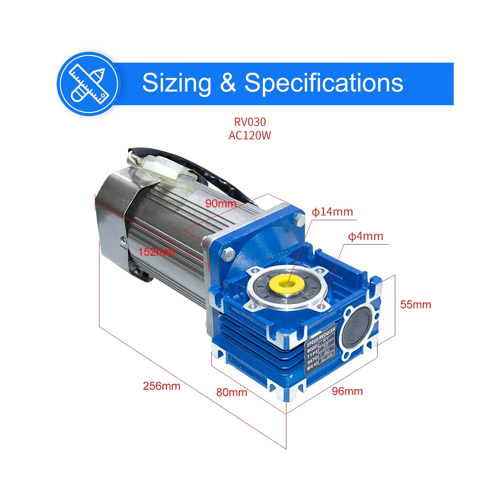 120W 110V 50/60HZ Low RPM 18rpm High Torque AC Worm Gear Reducer Motor with S…