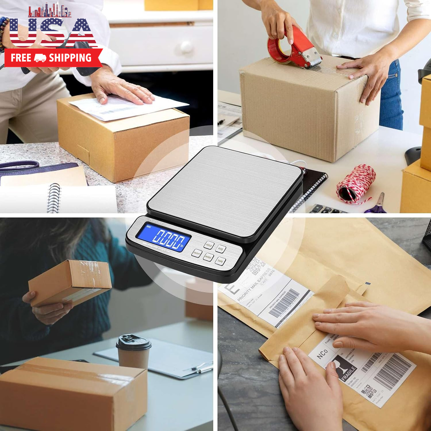 Digital Shipping Postal Scale 88Lb X 0.1Oz, Stainless Steel Platform | All-In-1