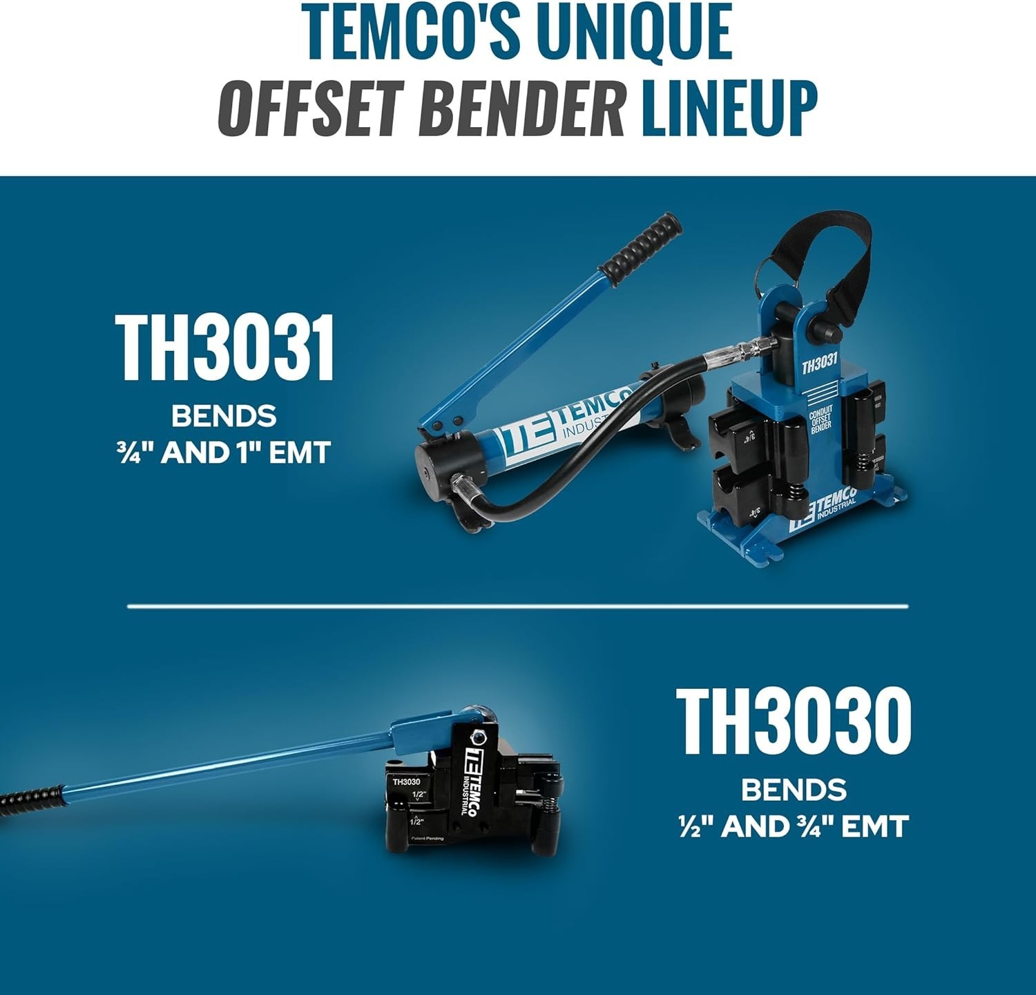 TH3030 Dual Size Conduit Offset Bender 2 in 1 – both ½“& ¾” EMT