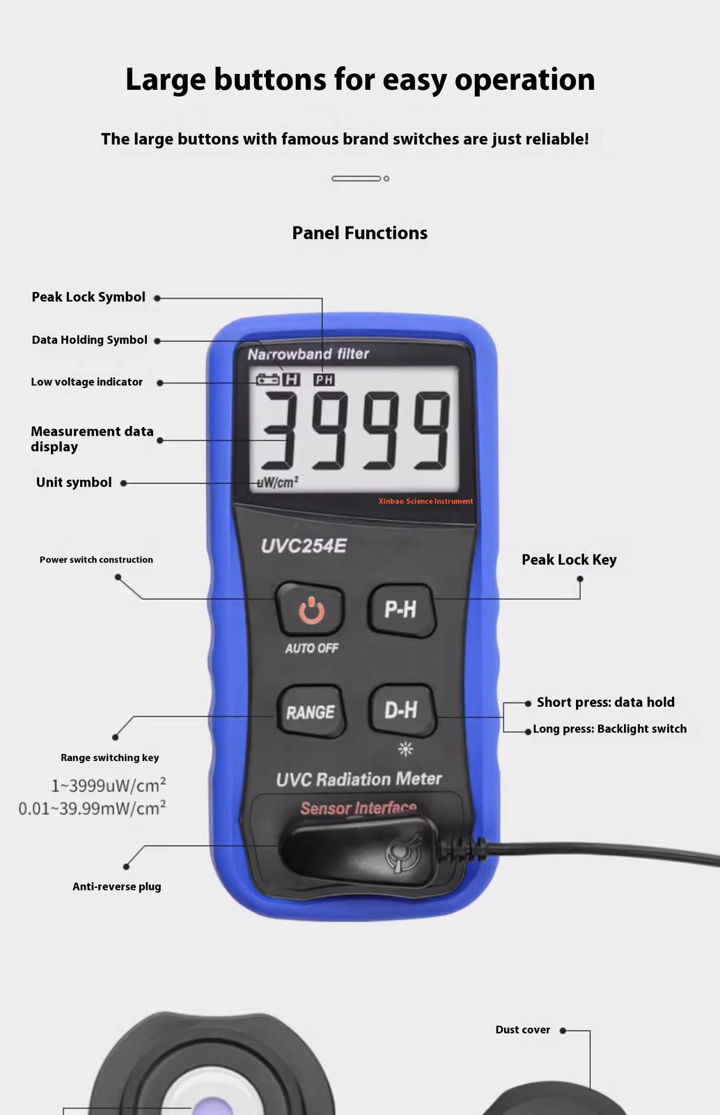 UVC Light Meter UVC254 UV meter measurement of UV radiation intensity Radiometer