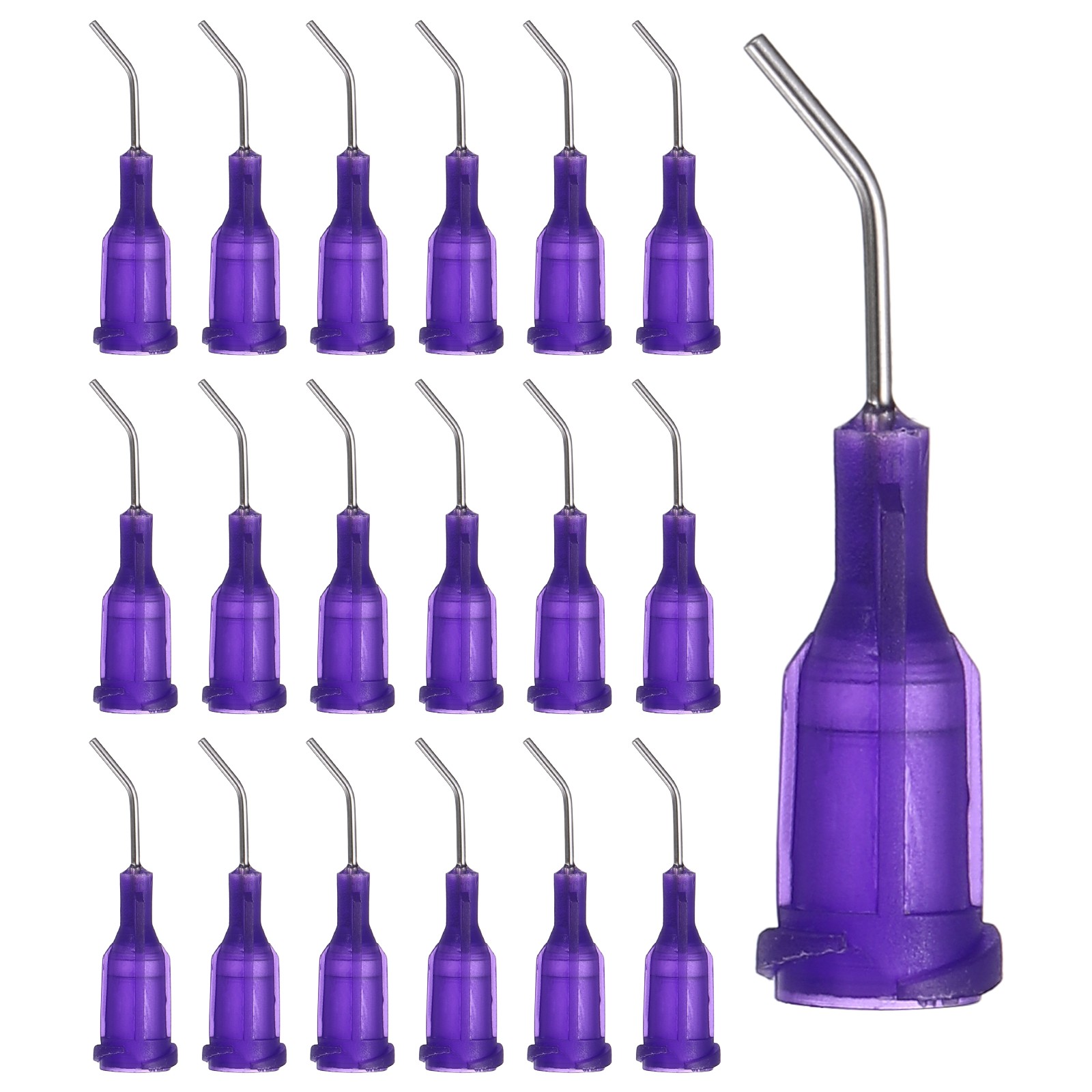 66Pcs 0.5Inch 21Ga 45° Angled Dispensing Needles, Purple
