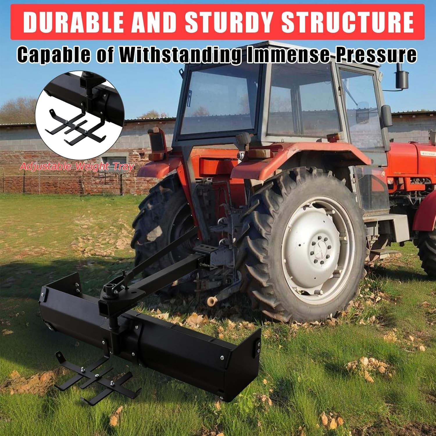 Tow Behind Box Scraper Lawn Tractor Attachments for ATV UTV Tractor Mower Black