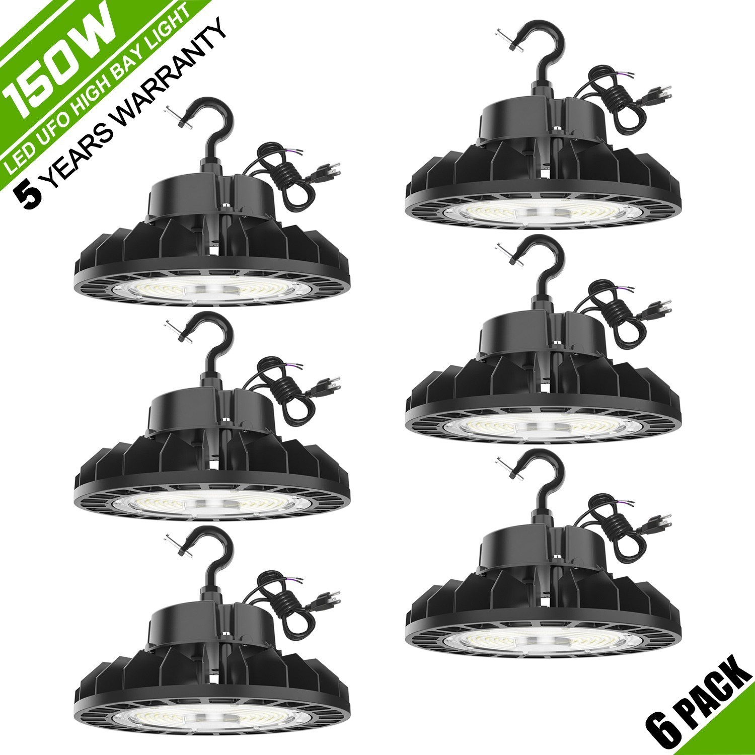 6 Pack 150W UFO Led High Bay Light Commercial Warehouse Garage Fixture 22,500lm