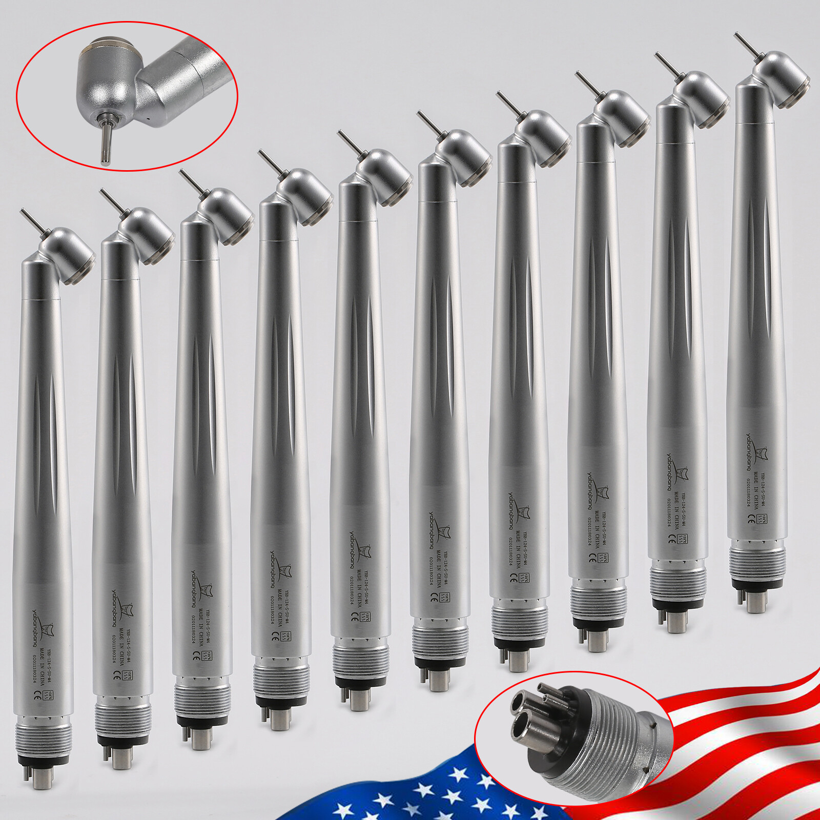 1-10 PCS Dental 45° Degree High Speed Handpiece Push Button 4Hole Air Turbine st