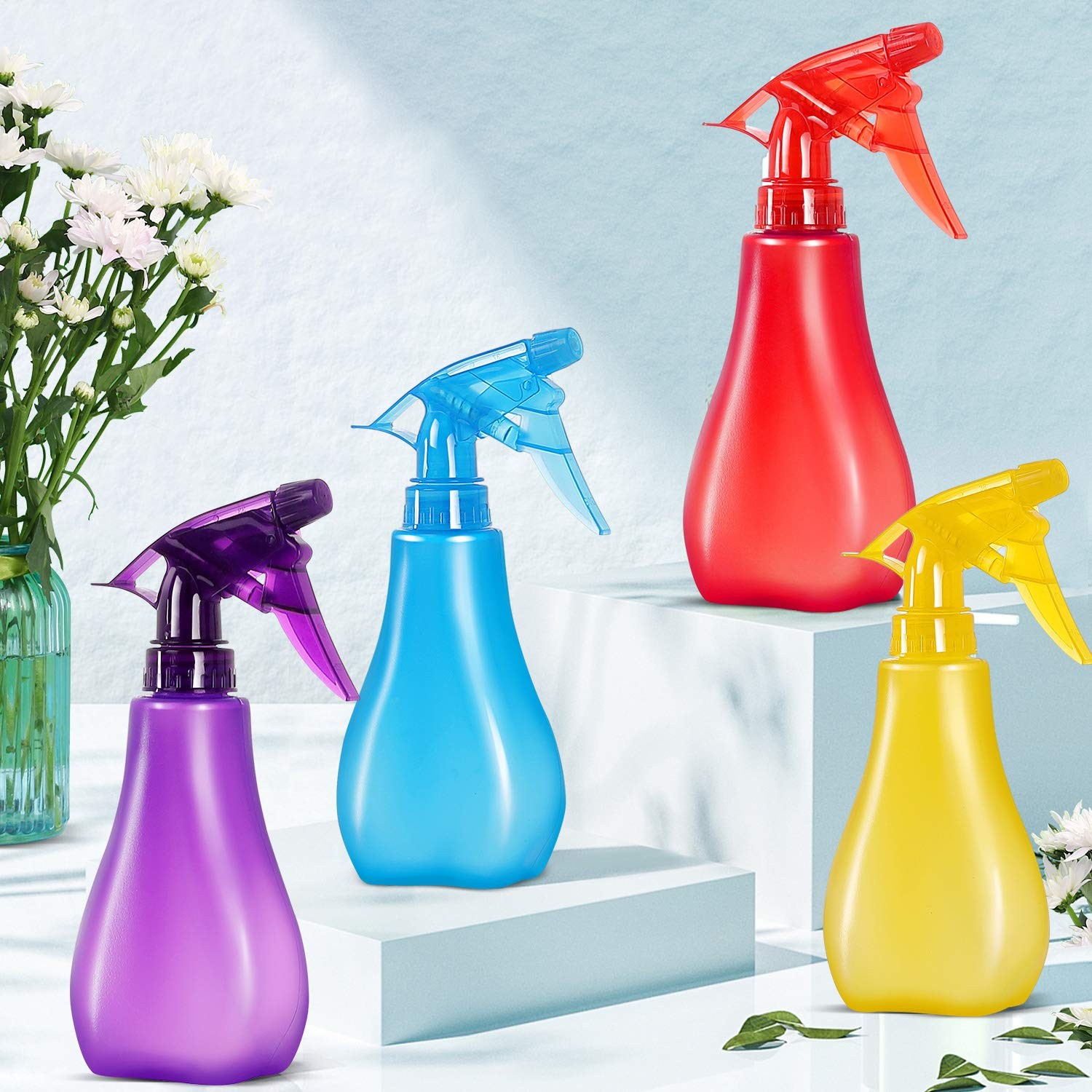8 Oz Empty Plastic Spray Bottles with Adjustable Nozzle – 8 Ounces, Red
