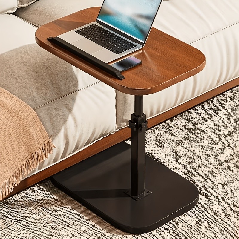 Walnut C-Shaped Sofa Bed Tray Table – Multi Functional Armrest Side Table