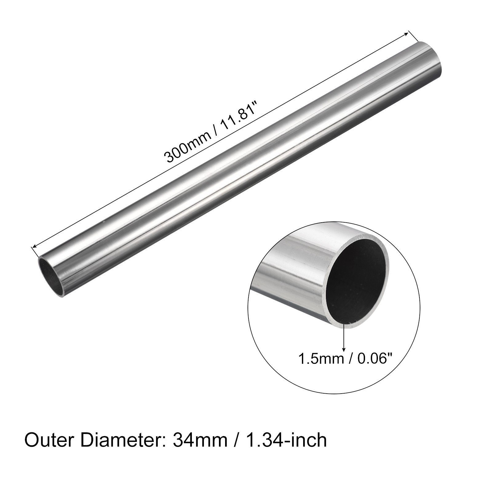 34mm x 1.5mm x 300mm Stainless Steel Tube Tubing for Industry Machinery