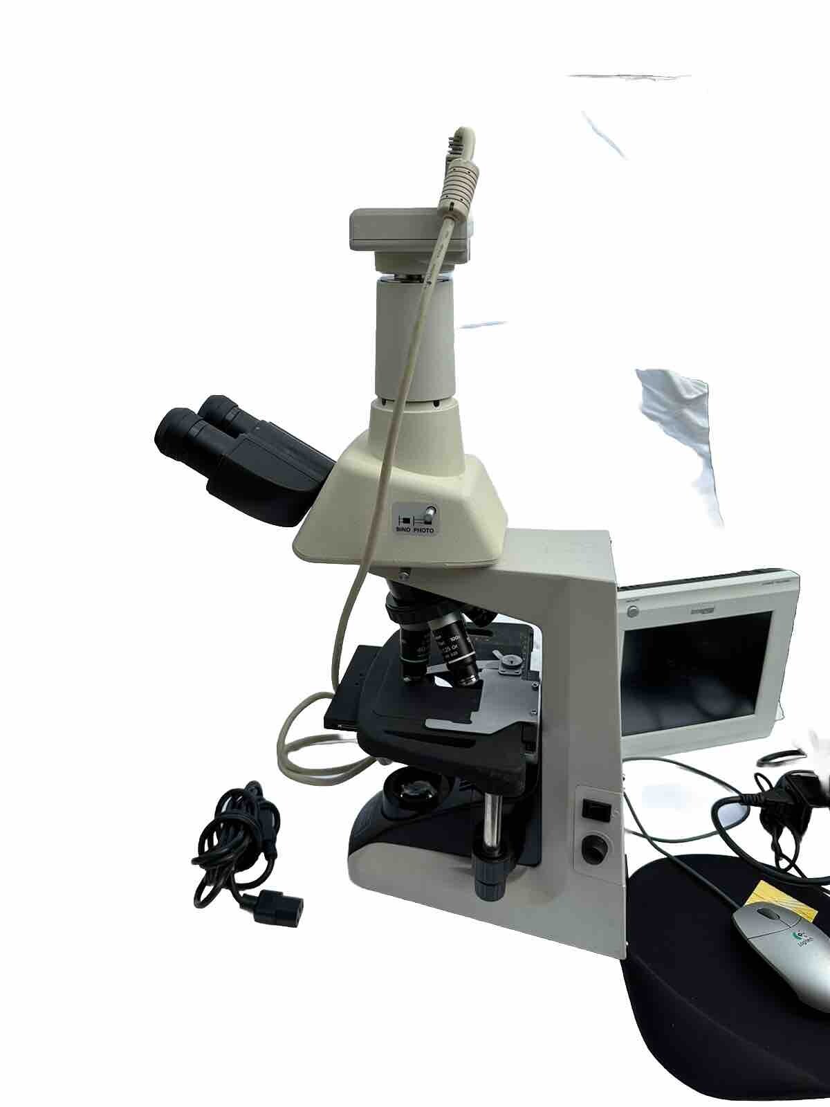 Nikon Eclipse E200 Trinocular Microscope With Camera And Monitor 4X 10X/40X/100X