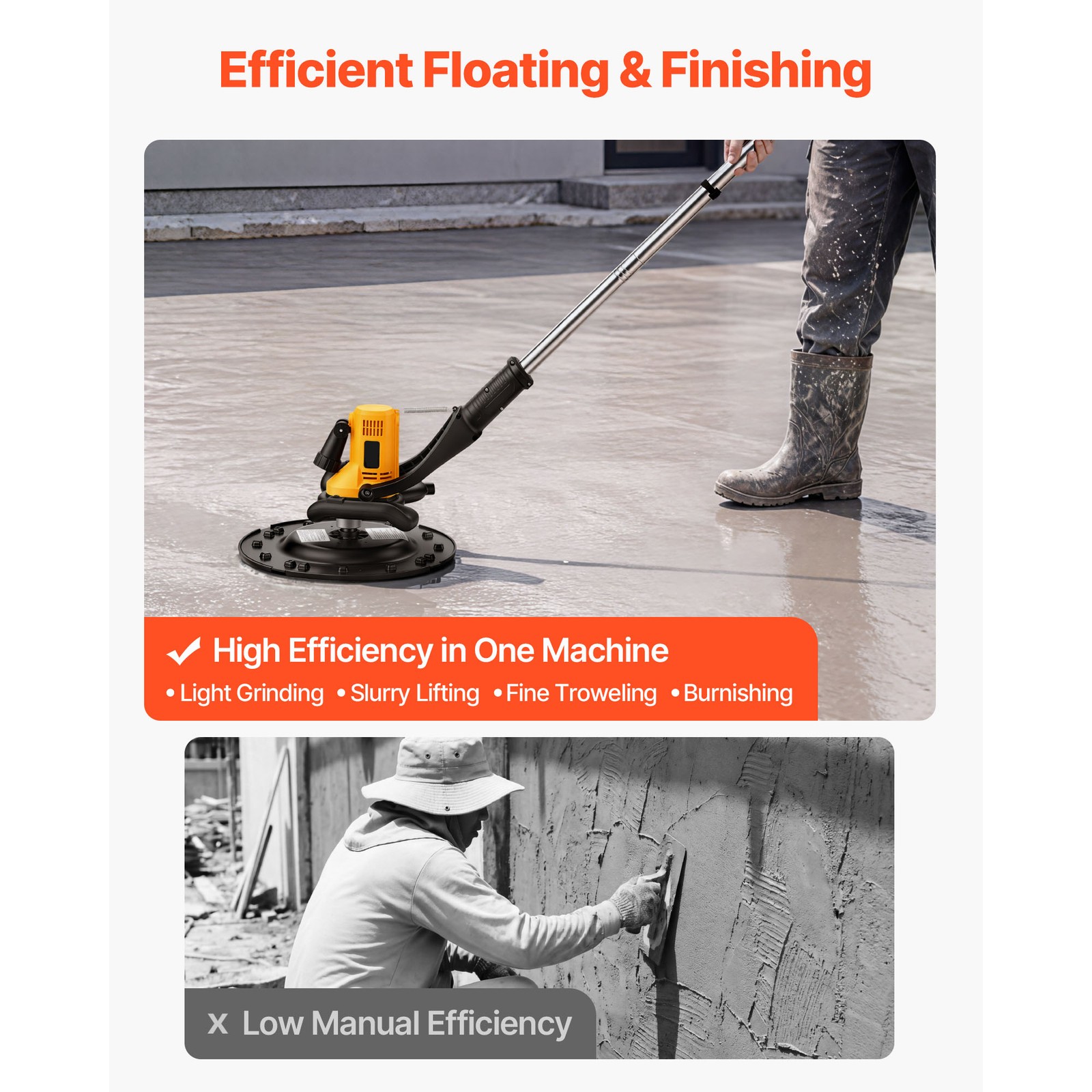 Uimoso Electric Trowel 800W Concrete Finisher with 6-Speed Control & Mixing Rod