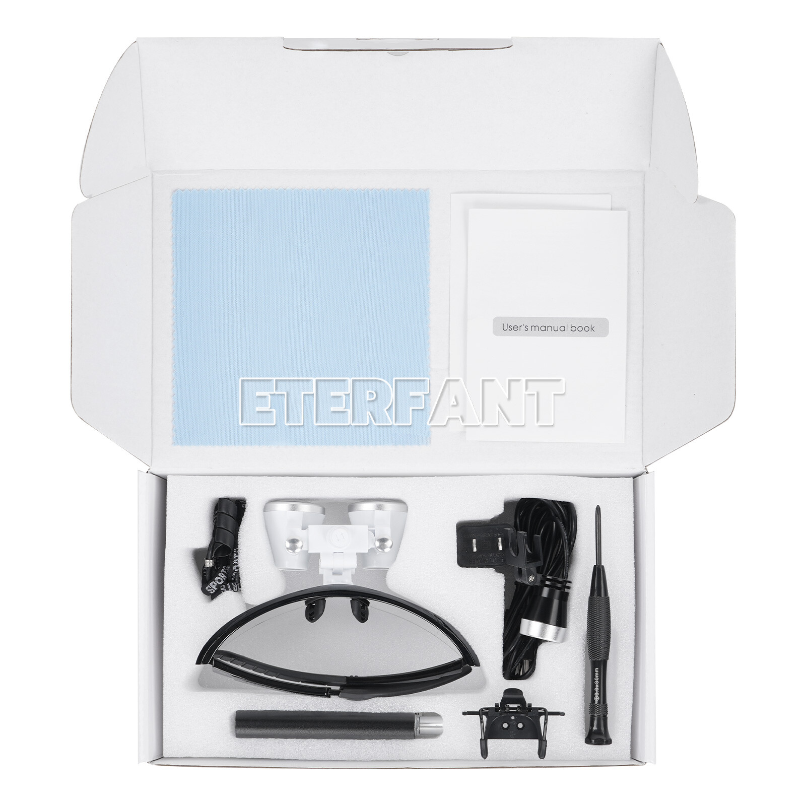 ETERFANT Dental 3.5x Magnifier Binocular Loupes+3W LED Head Light Lamp Medical