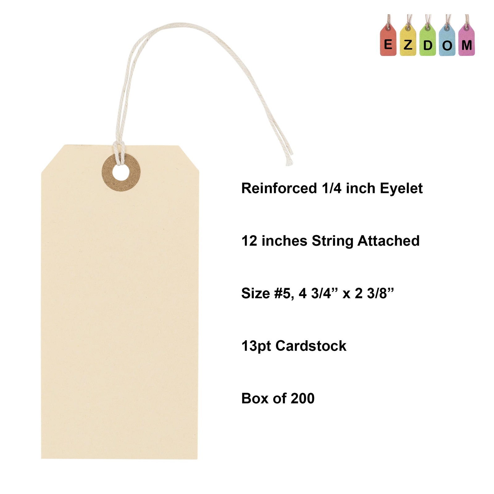 Premium Manila Tags with String – Box of 200 Tags #5-4.75” x 2.375″ – 13pt Pa…