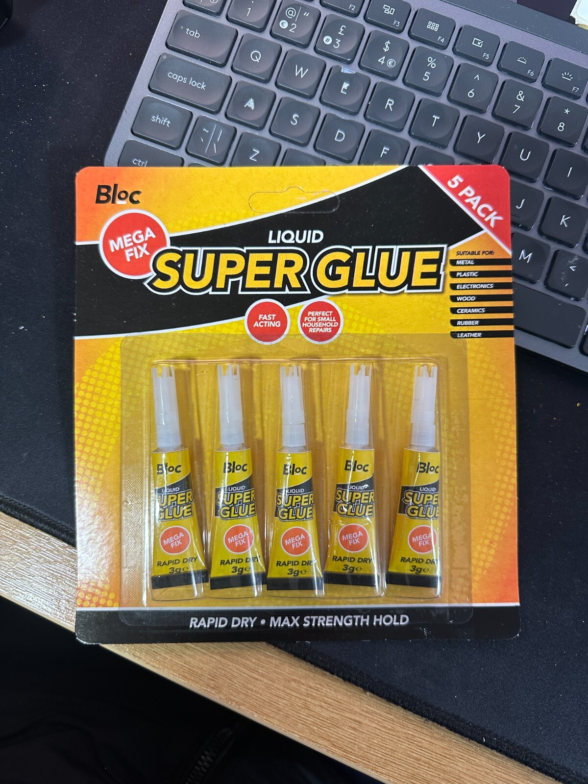 5 Pack 3g SUPER GLUE Strong Bond Adhesive Plastic Glass Wood Rubber Metal UK