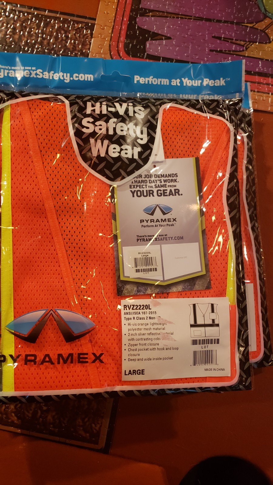Pyramex Hi-Vis Safety Wear Vest Size L Hi-Visibility Orange/Yellow RVZ2220L