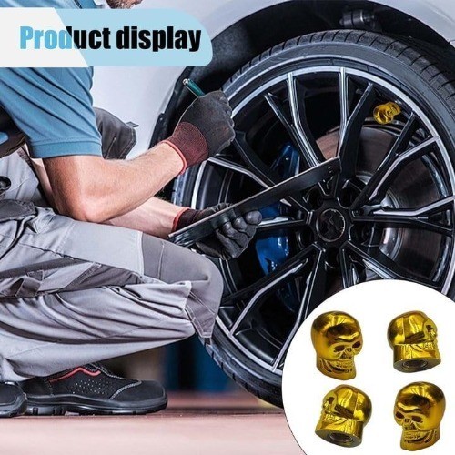 4PCS Skull Style Tire Valve Stem Caps, Antirust Copper Core Stem C Color: Gold