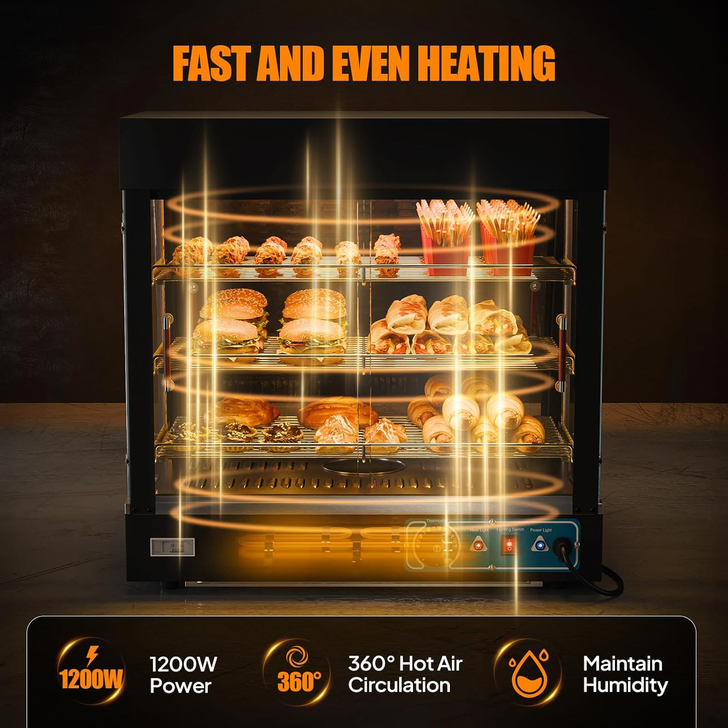 ROVSUN 26″ Commercial Food Warmer Display Pizza Warmer, 3-Tier Electric Countert