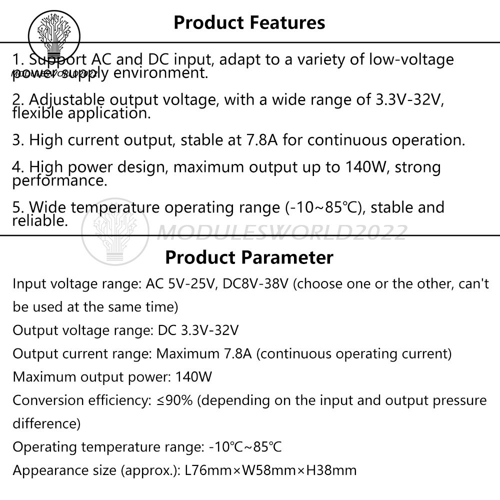 AC 5-25V/DC 8-38V To DC 3.3-32V Buck Power Module Adjustable Voltage Regulator