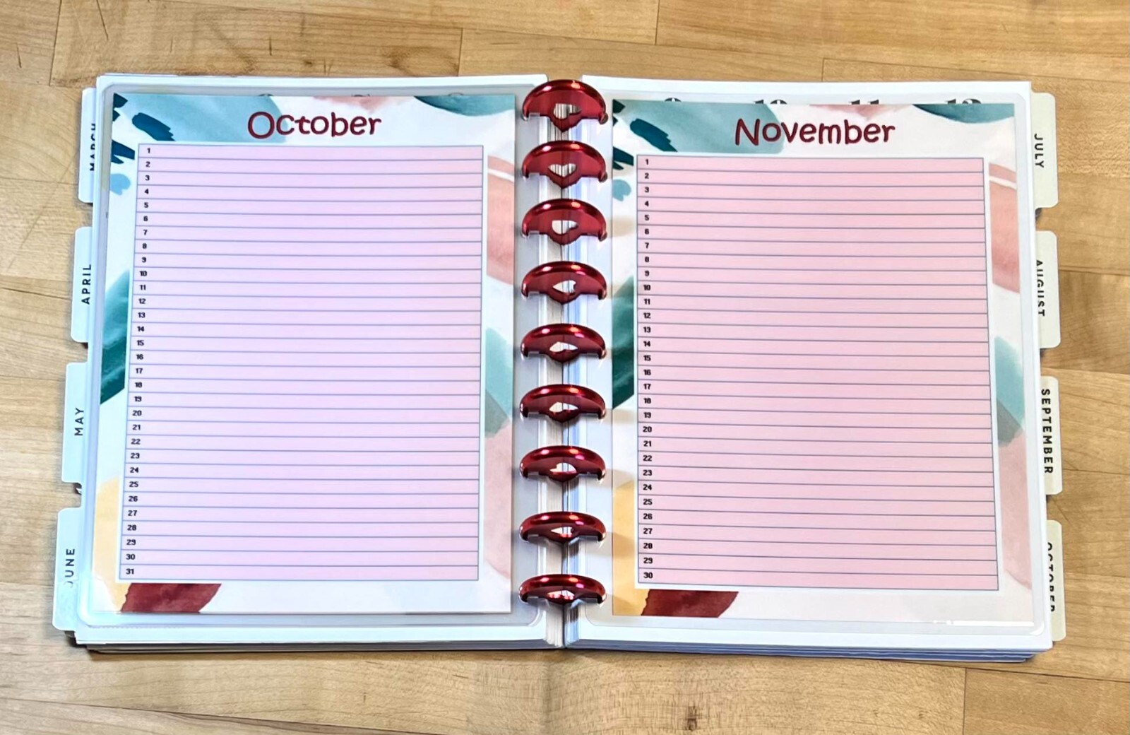 Set of 6 (Six) Month at a Glance Dashboard Inserts for use with Happy Planner-