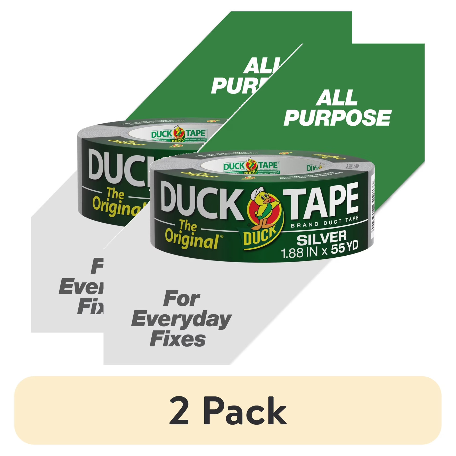 (2 pack) The Original Duck Tape Brand Duct Tape, 1.88 in. x 55 yd Silver