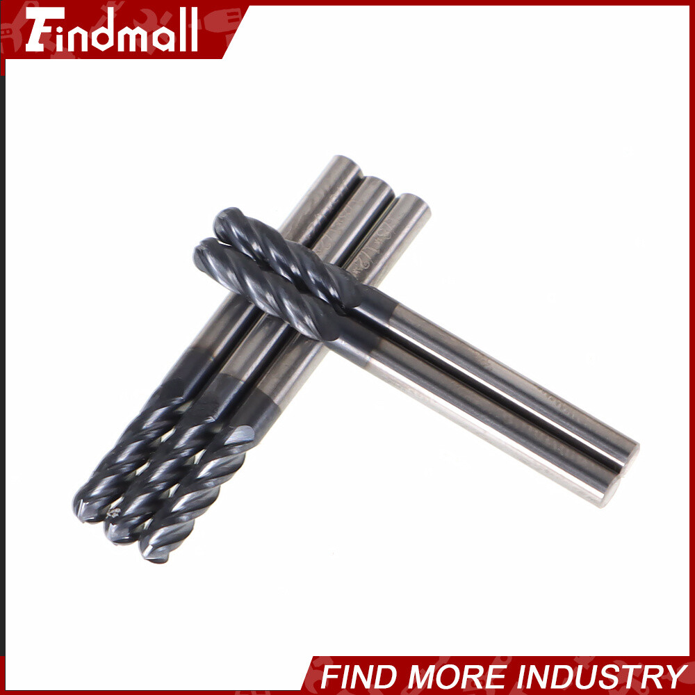 5 PCS 1/8″ 4 Flute 1-1/2″ Overall Length Ball Nose Carbide End Mill
