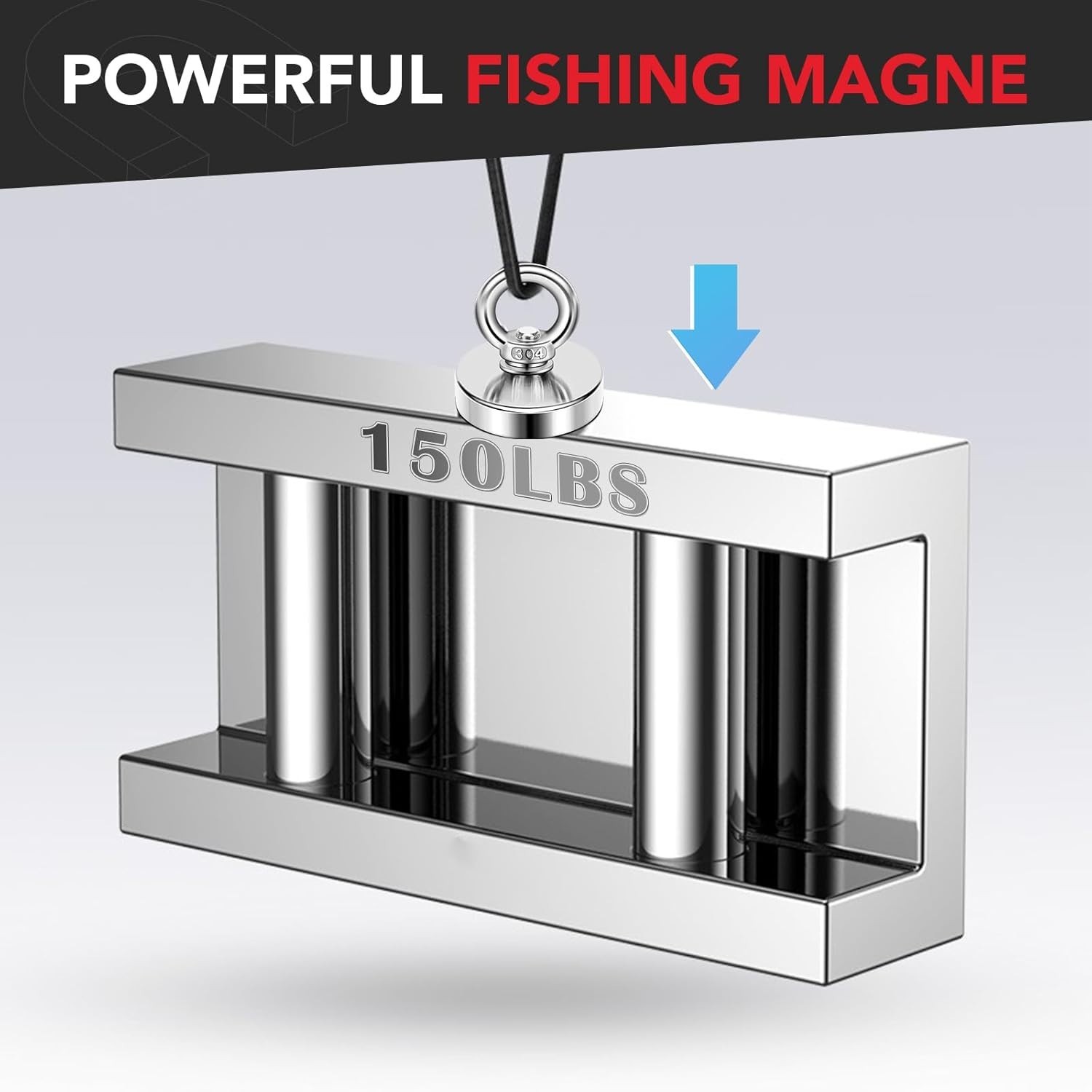 150 Lb Neodymium Fishing Magnet 1.42 Inch with Eyebolt for Salvage & Retrieval