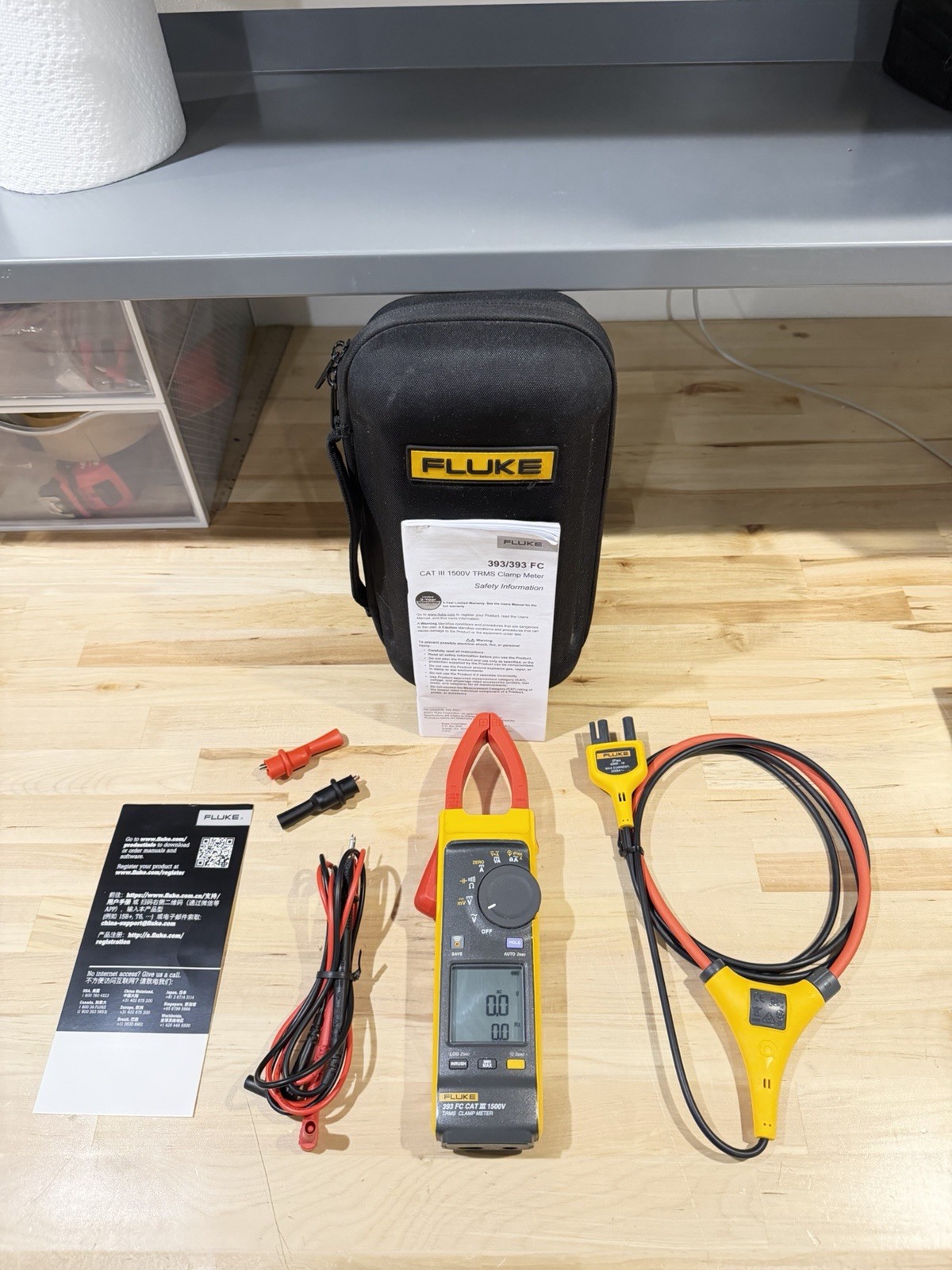 FLUKE 393 FC CAT III 1500V TRMS CLAMP METER W/ IFLEX PROBE & LEADS (TESTED)
