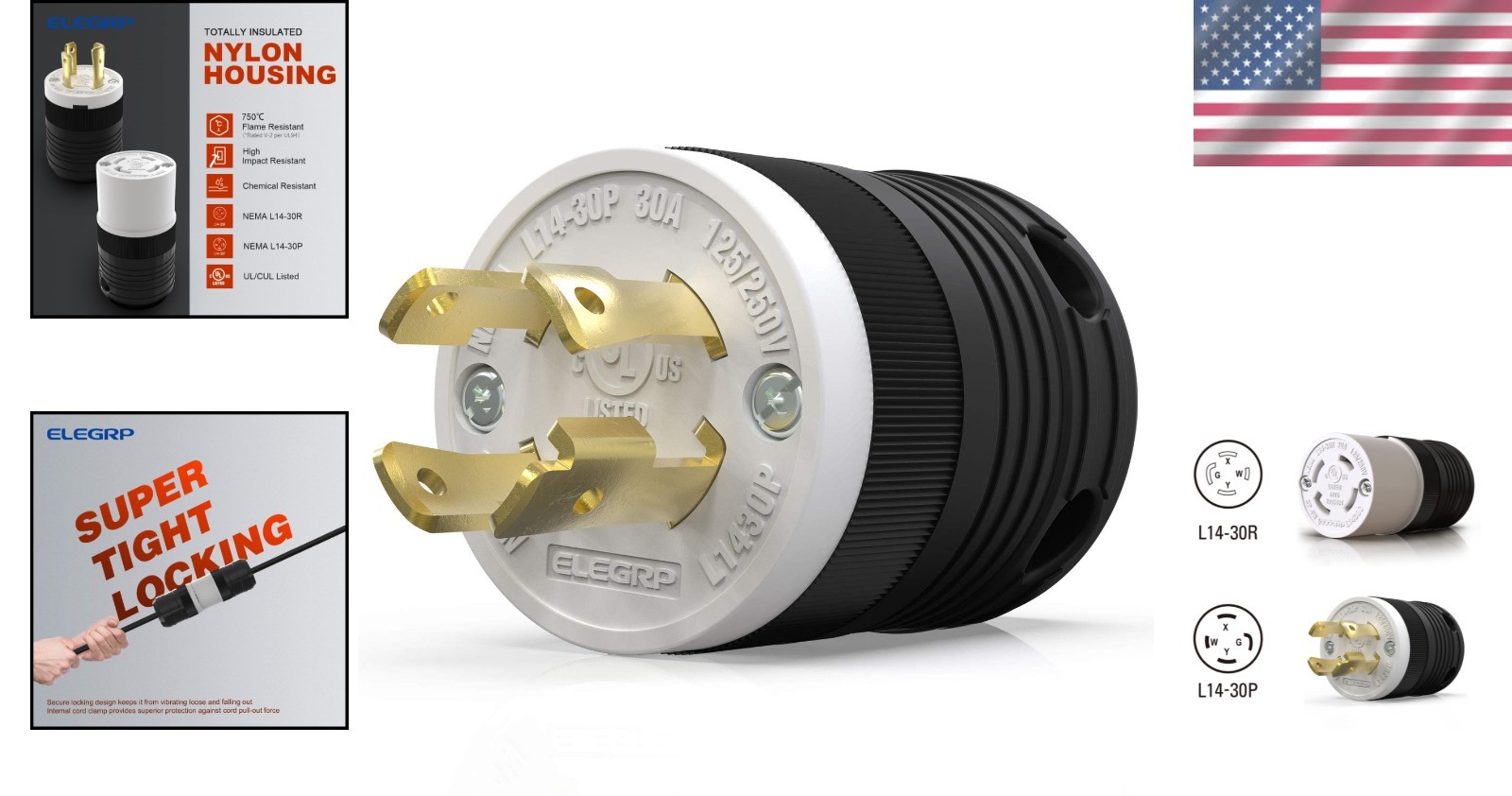 NEMA L14-30P Locking Plug – 30 Amp Heavy Duty, Listed Twist Lock Connector