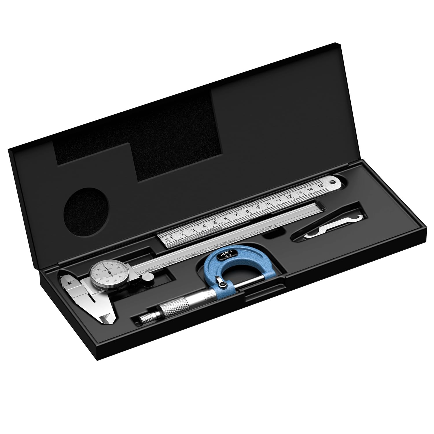 HDLNKAK Dial Caliper 0.001″ Micrometer 0.001″ Stainless Ruler 0-6″ 0-1″ Toolkit