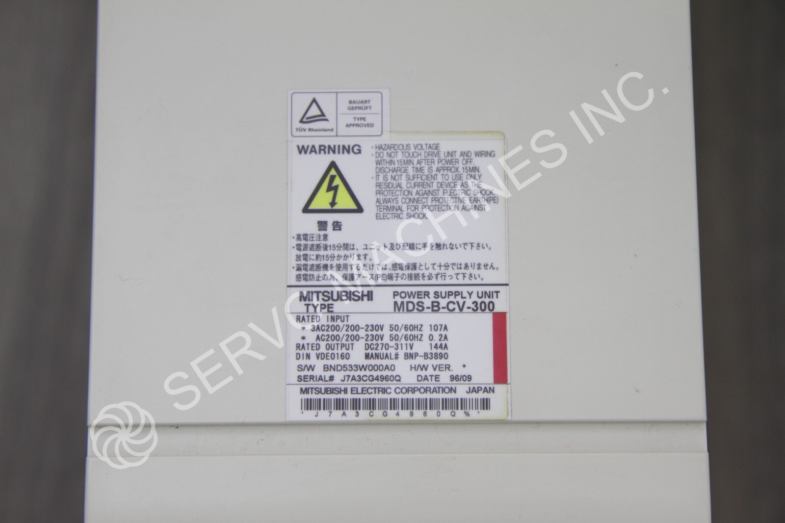 MITSUBISHI MDS-B-CV-300 SERVO POWER SUPPLY WITH 90 DAYS WARRANTY
