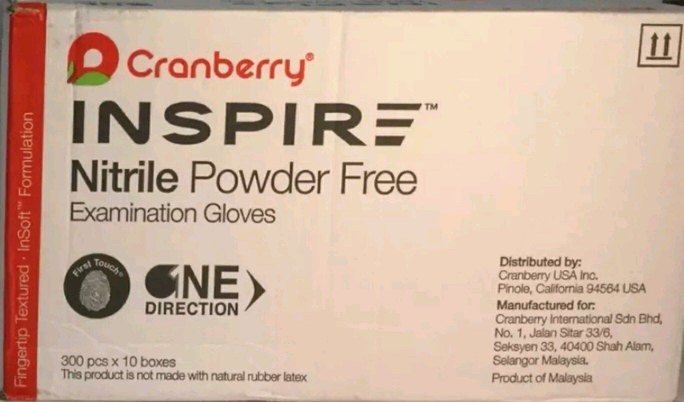 Inspire Nitrile Powder Free Exam Gloves By Cranberry 300 /bx Large / Blue.