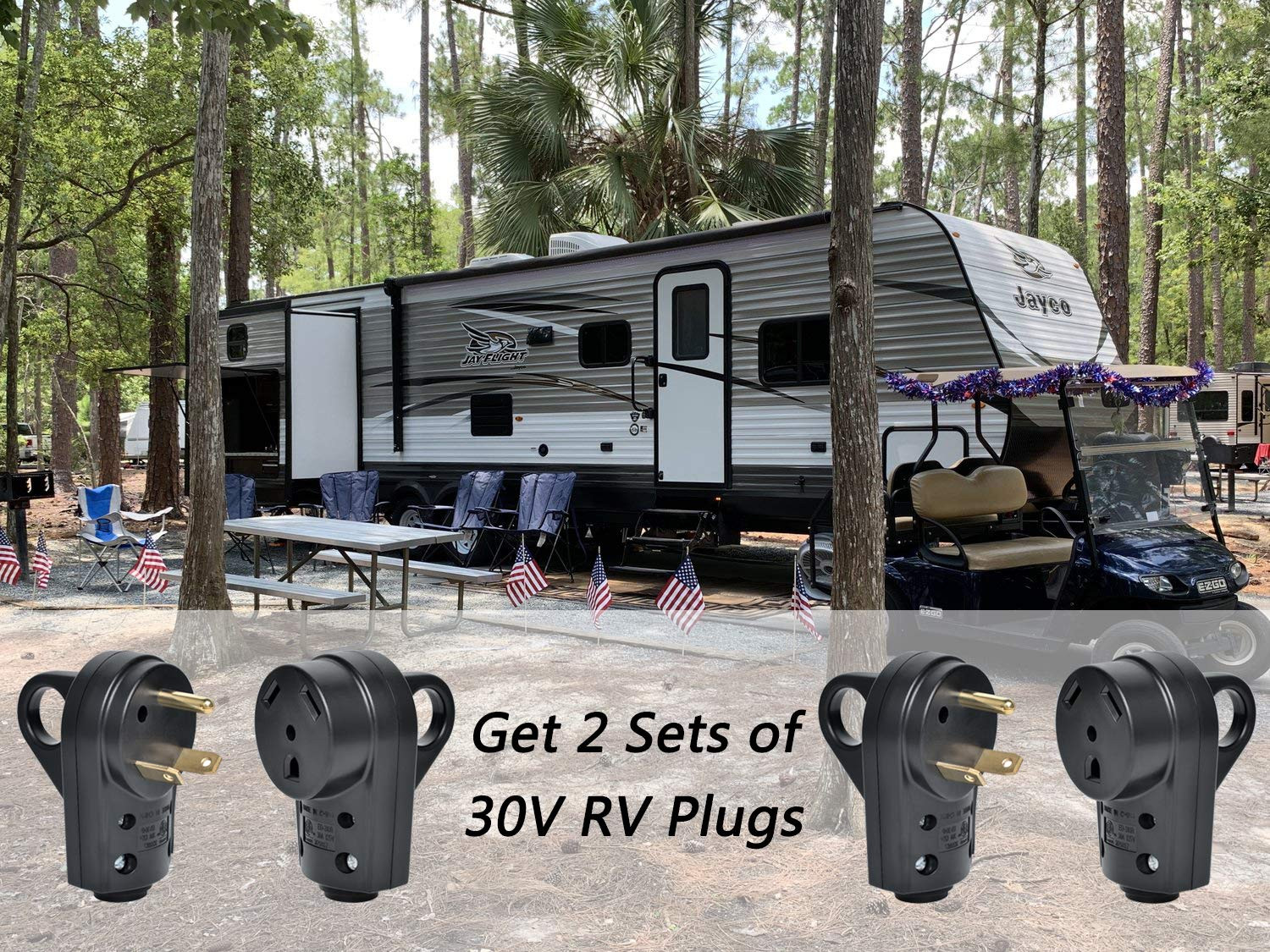 30 Amp RV Plug Male and Female Set, 2 Sets TT-30P/30R Receptacle, 125V Heavy Dut