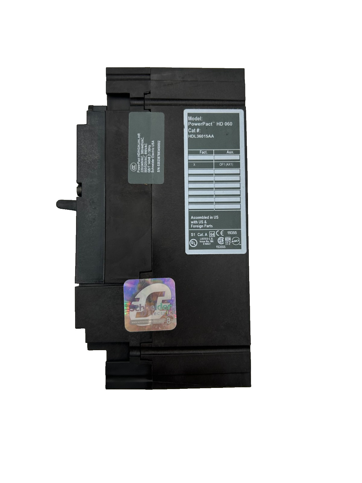 Square D HDL36015AA PowerPact Circuit Breaker 15A 3-Pole 600VAC