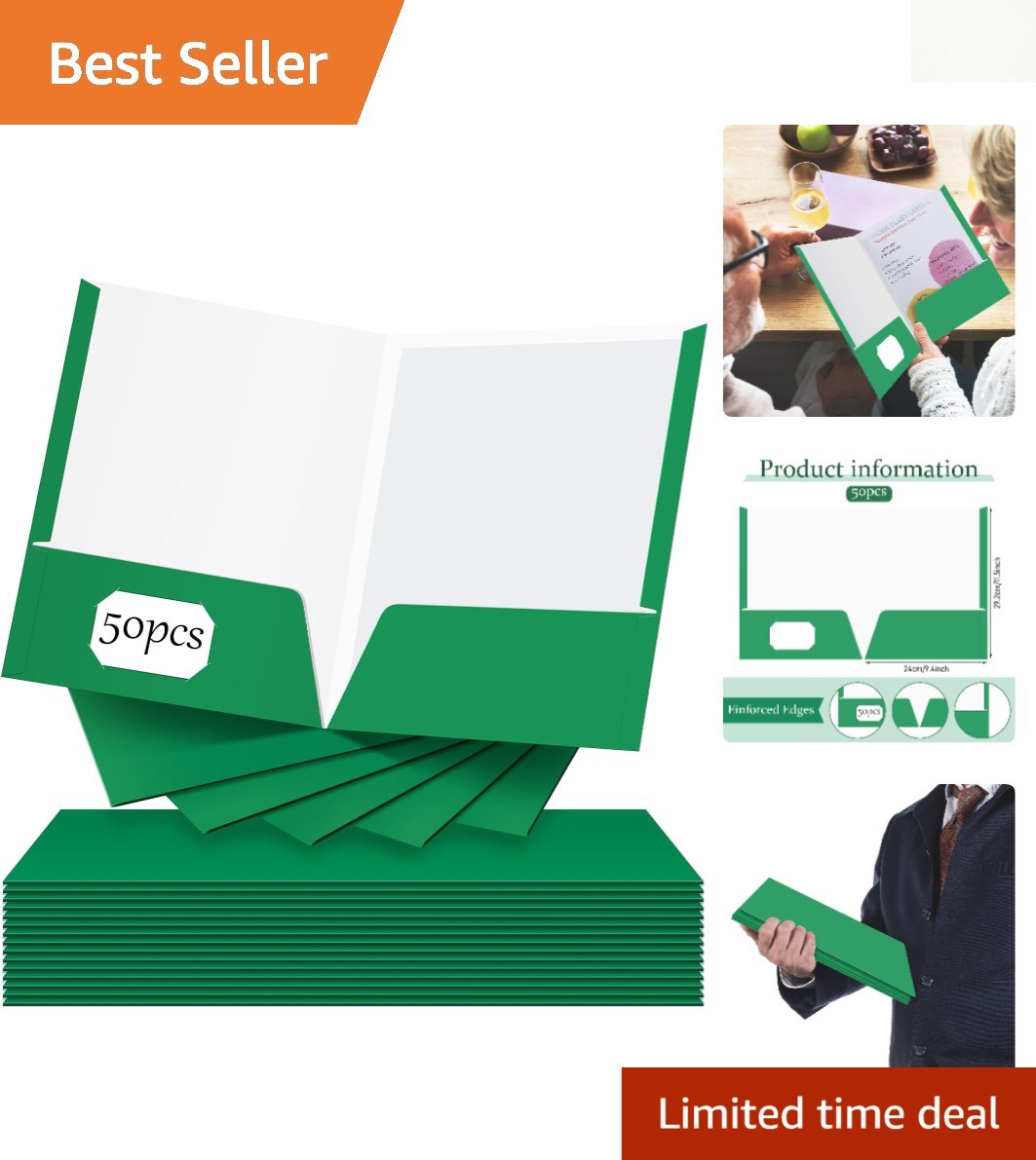 Elegant Green 2 Pocket Glossy Paper Folders – 50 Count for Ultimate Organization