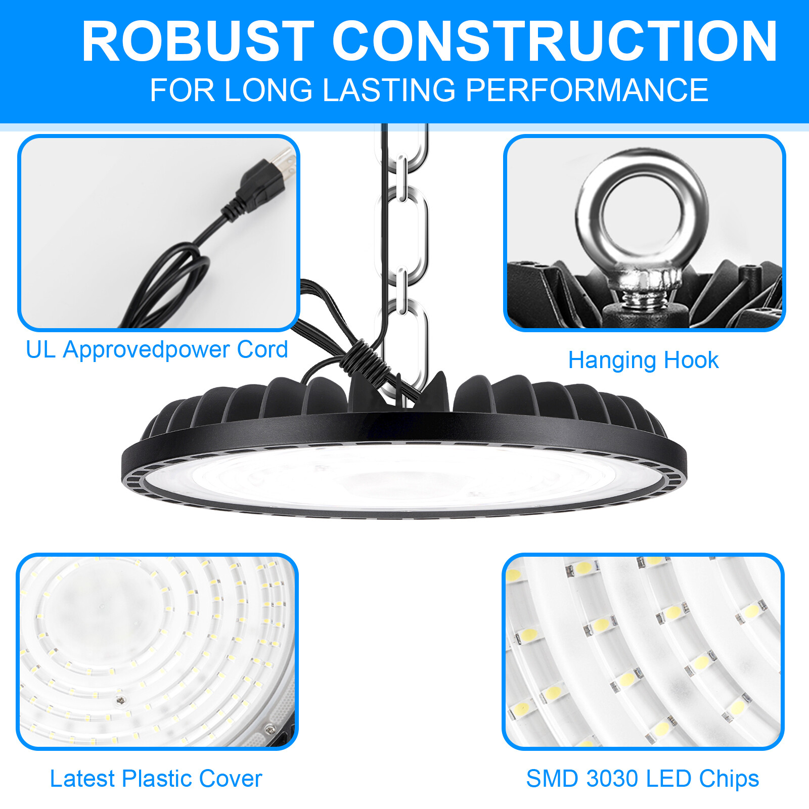 6 Pack 300W UFO Led High Bay Light Warehouse Commercial Industrial Shop Lights