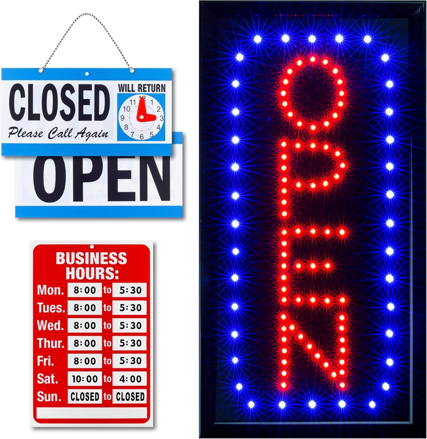 LED Open Sign with Flashing Mode: Business Hours Included