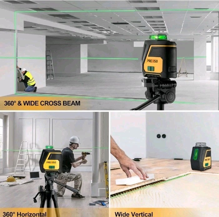 PREXISO 360 Laser Level with Tripod – IP54 Rechargeable Wide Angle Vertical…