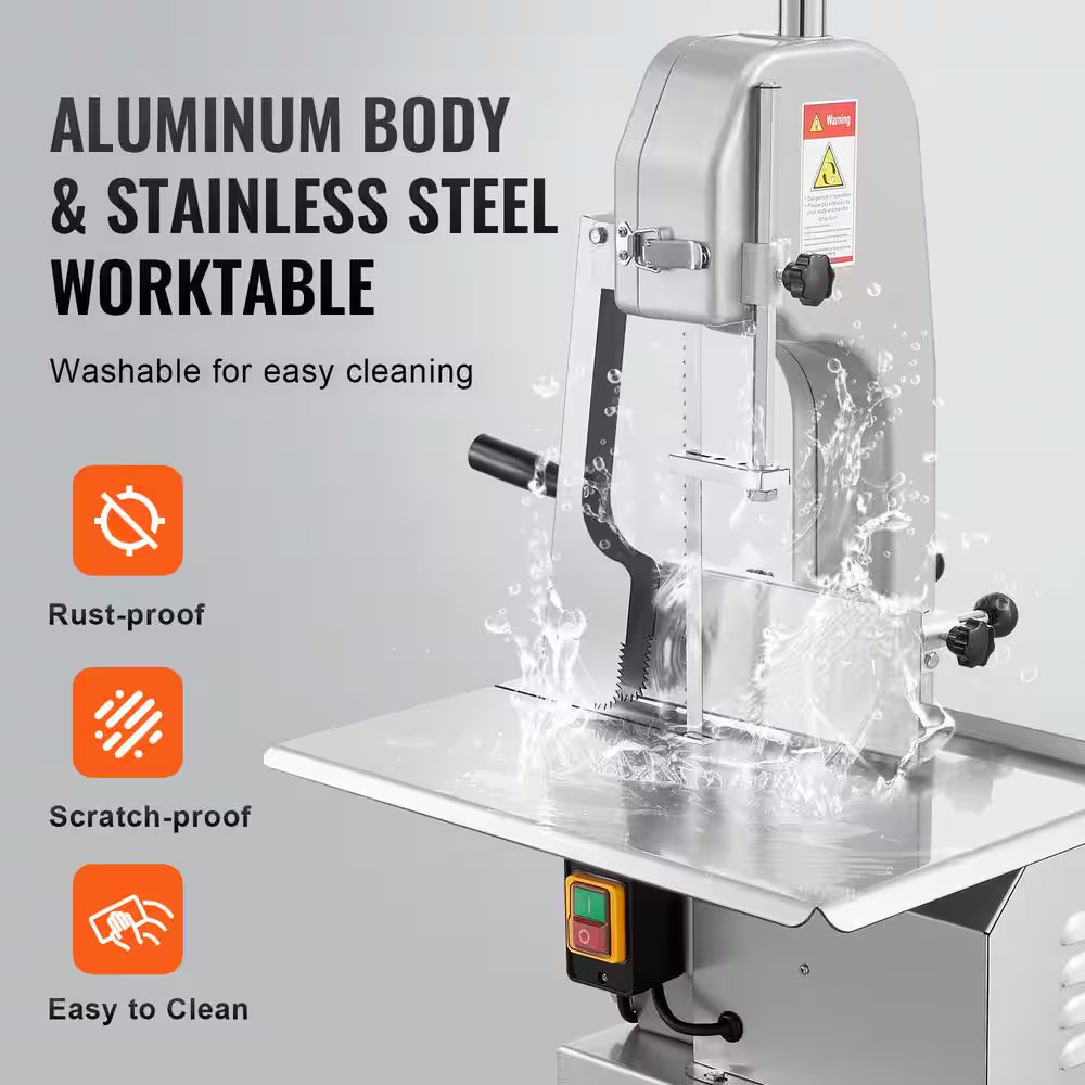 650 W Electric Meat Bandsaw, 12.4 In. X 18.1 In. Stainless Steel Bone Saw for Fr