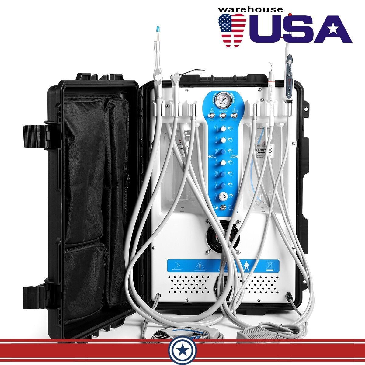 Portable Dental Delivery Unit Rolling Mobile Case Air Compressor Suction System