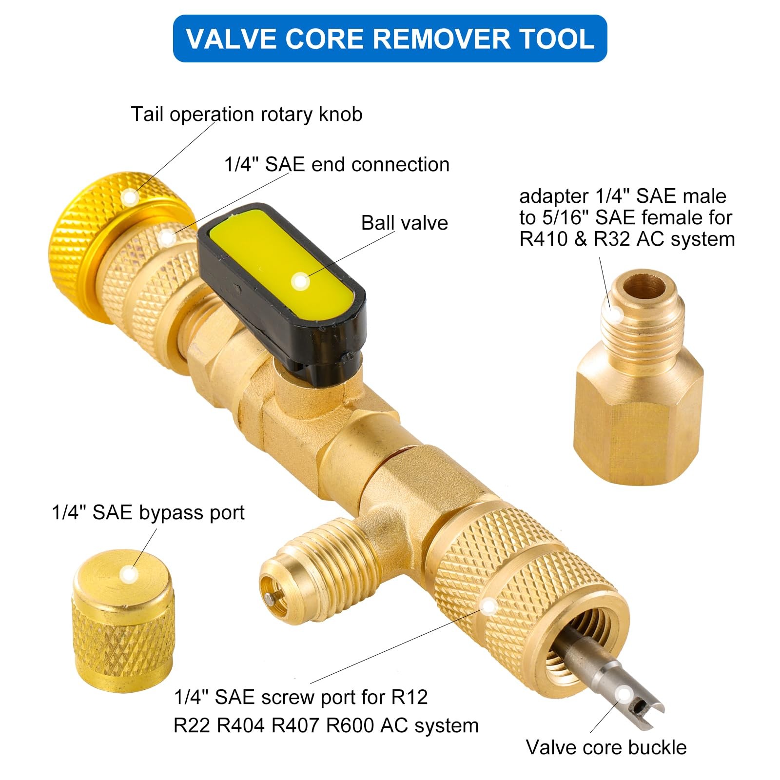 Valve Core Remover Installer Tool & Service Wrench Set with Hex Bit Adapters,…